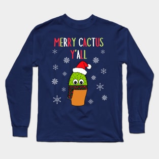 Merry Cactus Y'all - Cute Cactus With Christmas Scarf Long Sleeve T-Shirt